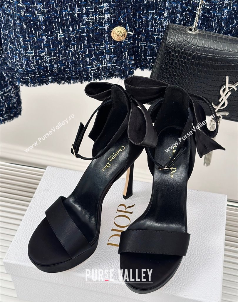 Dior Mlle Dior Heeled Platform Sandals 12cm in Satin with Bow Black 2024 (MD-240226078)