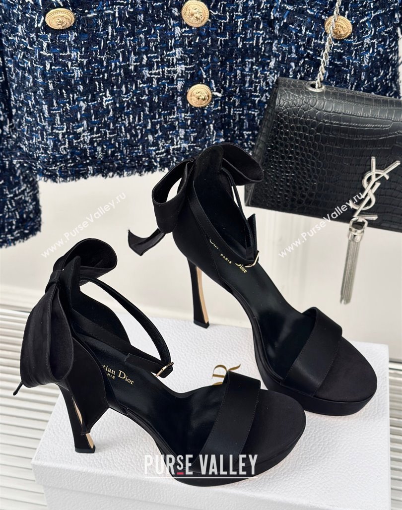 Dior Mlle Dior Heeled Platform Sandals 12cm in Satin with Bow Black 2024 (MD-240226078)