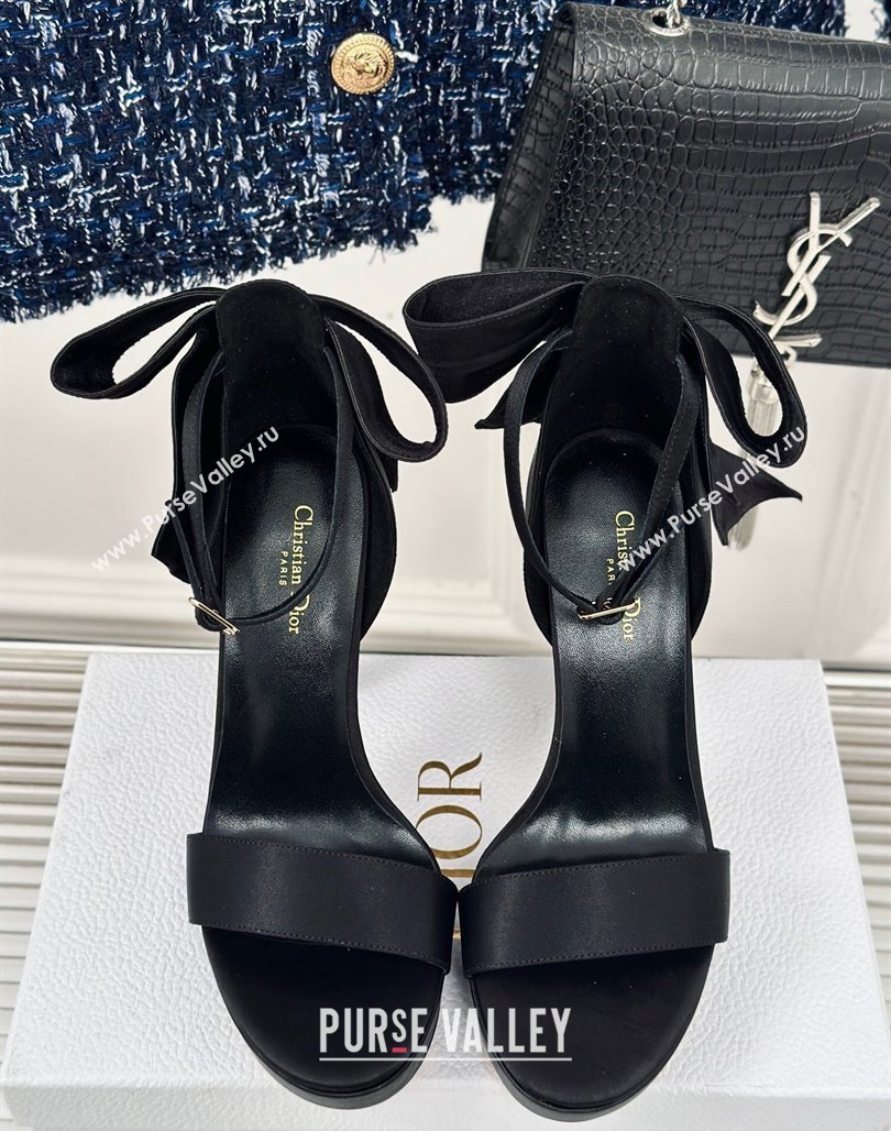 Dior Mlle Dior Heeled Platform Sandals 12cm in Satin with Bow Black 2024 (MD-240226078)