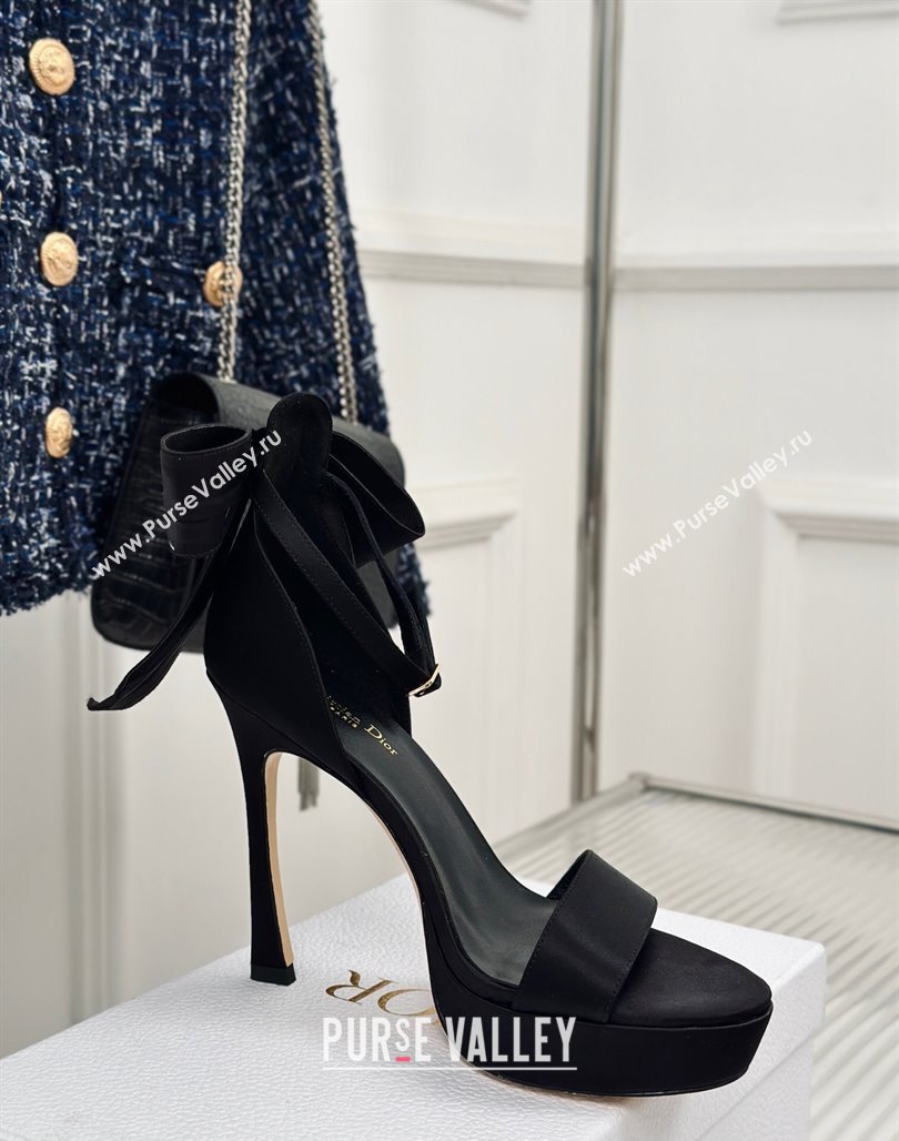 Dior Mlle Dior Heeled Platform Sandals 12cm in Satin with Bow Black 2024 (MD-240226078)
