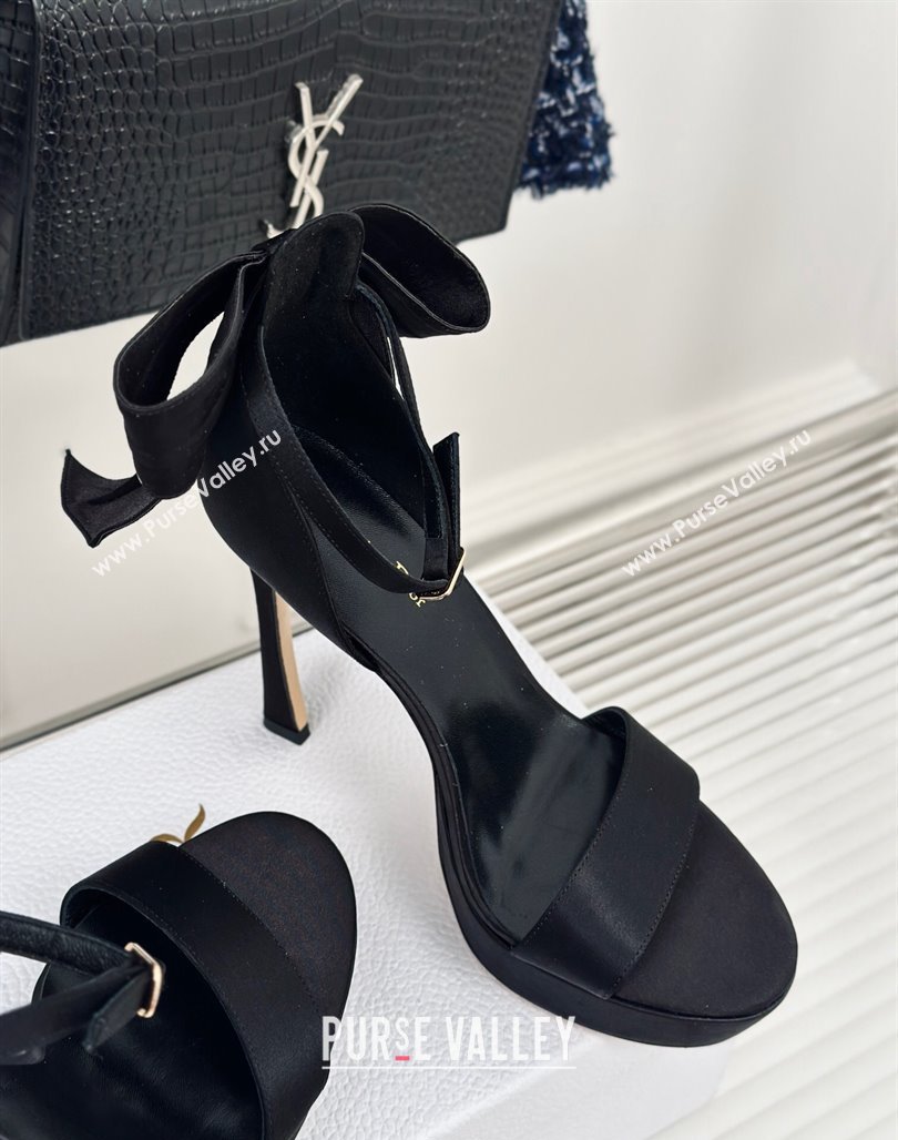 Dior Mlle Dior Heeled Platform Sandals 12cm in Satin with Bow Black 2024 (MD-240226078)