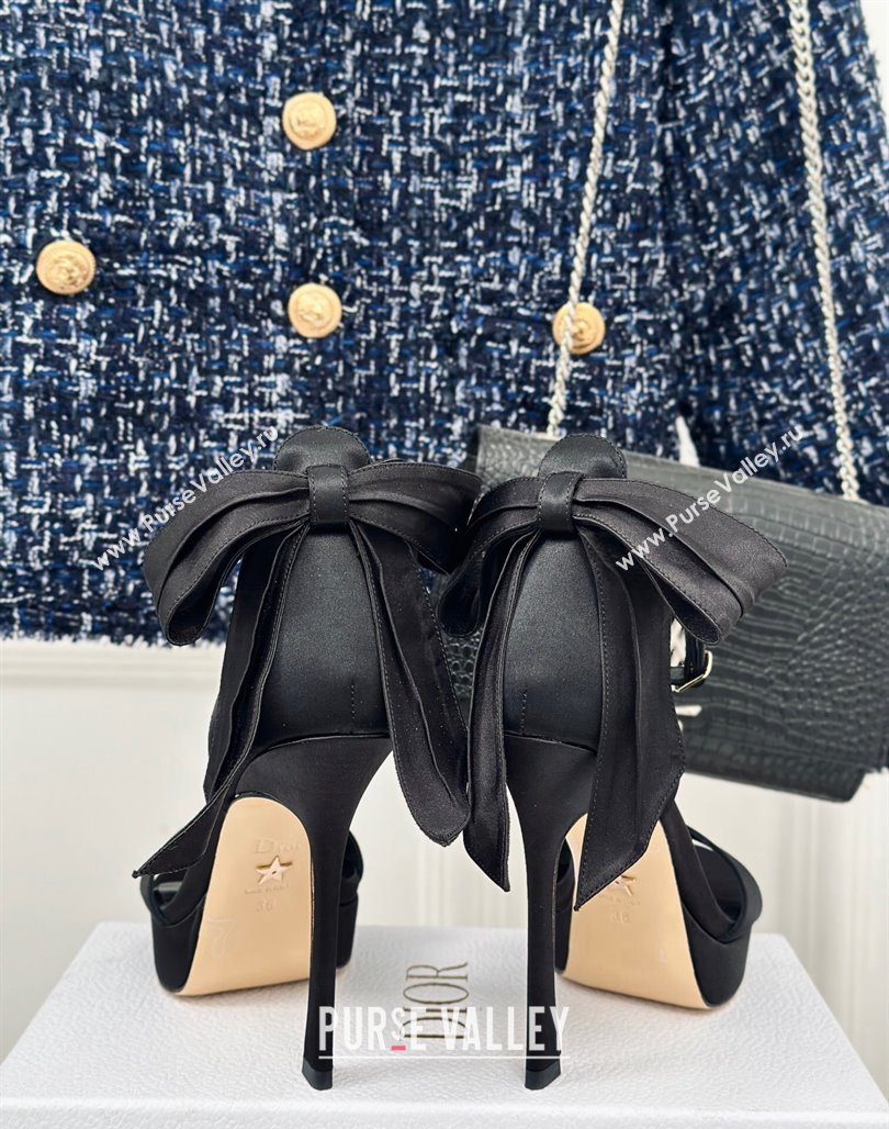Dior Mlle Dior Heeled Platform Sandals 12cm in Satin with Bow Black 2024 (MD-240226078)