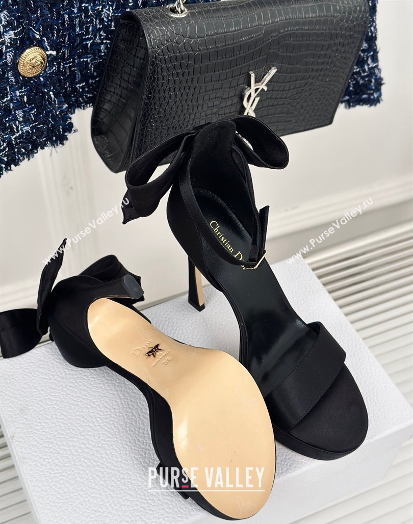 Dior Mlle Dior Heeled Platform Sandals 12cm in Satin with Bow Black 2024 (MD-240226078)
