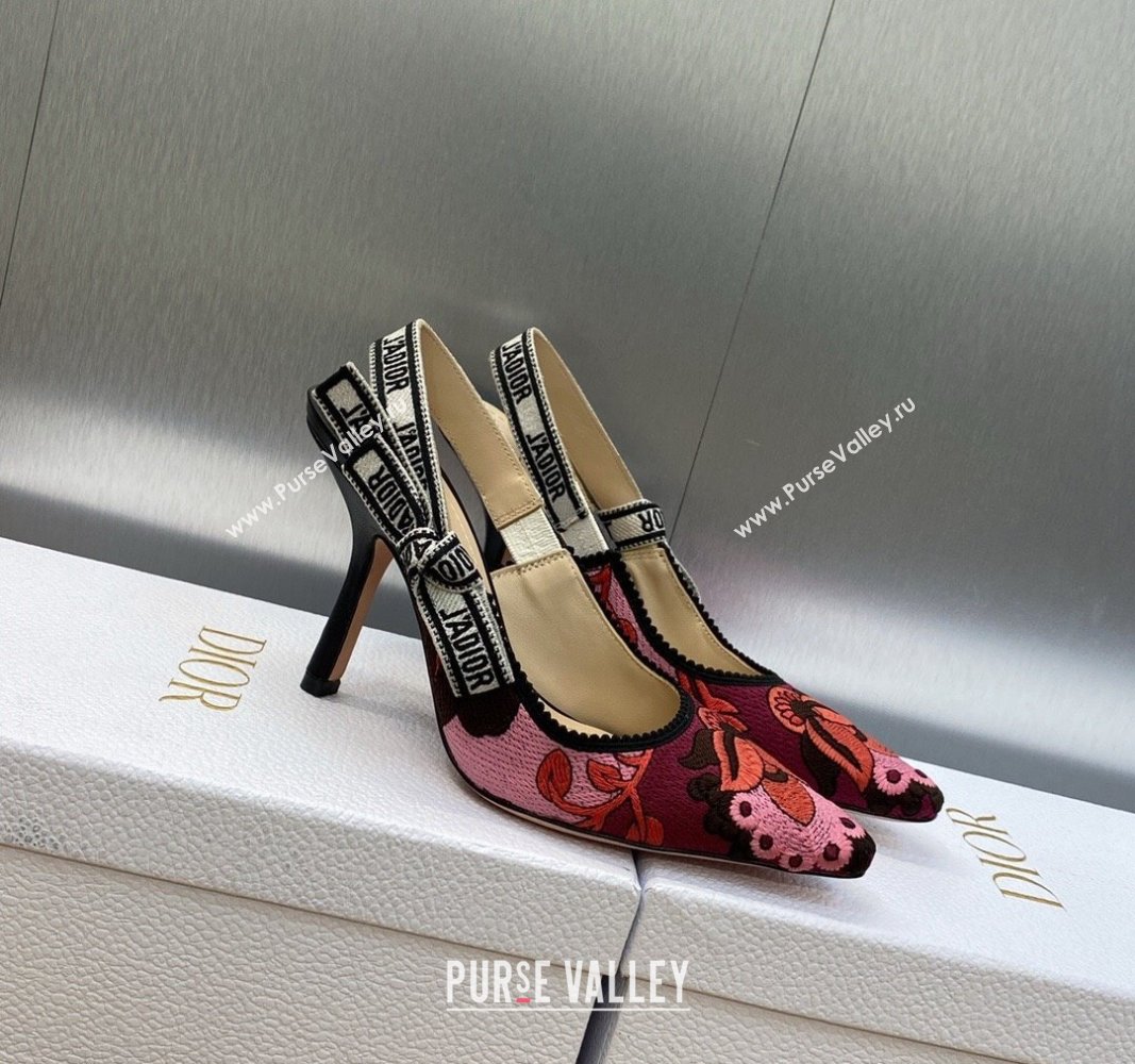 Dior JAdior Slingback Pumps 9.5cm in White and Purple Embroidery 2024 0325 (MD-240325143)