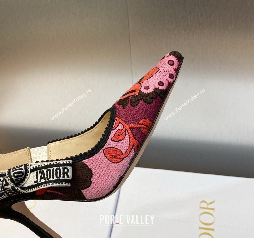 Dior JAdior Slingback Pumps 9.5cm in White and Purple Embroidery 2024 0325 (MD-240325143)