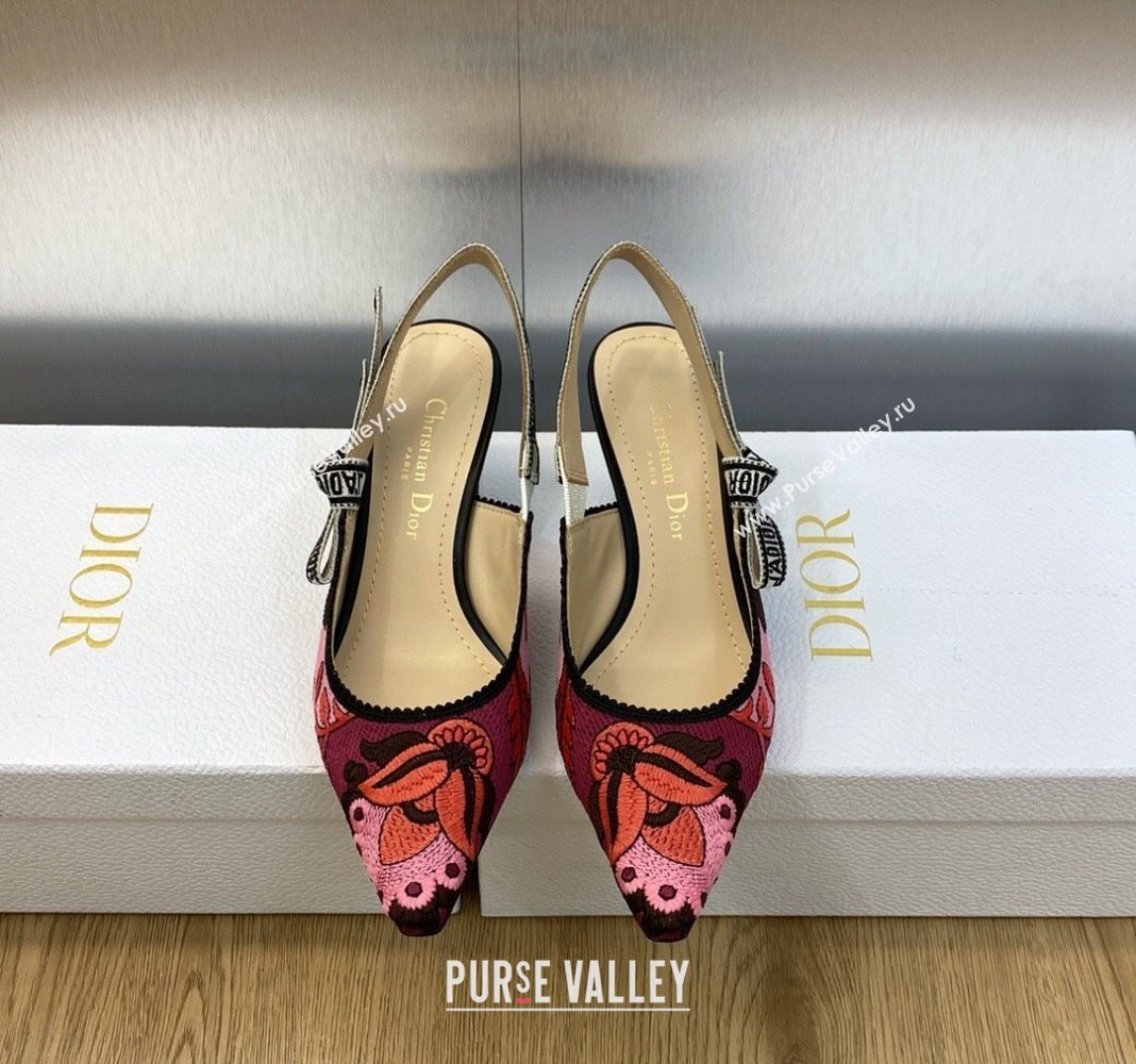 Dior JAdior Slingback Pumps 6.5cm in White and Purple Embroidery 2024 0325 (MD-240325144)