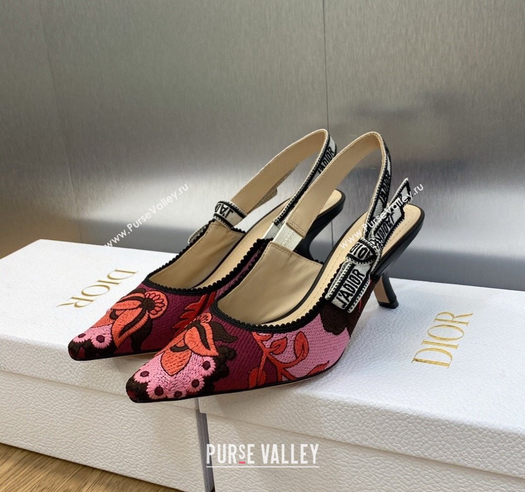 Dior JAdior Slingback Pumps 6.5cm in White and Purple Embroidery 2024 0325 (MD-240325144)