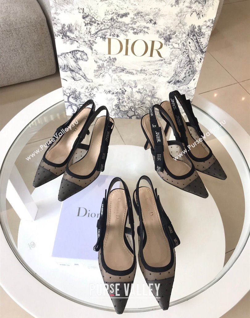 Dior JAdior Slingback Pumps/Ballet Flat in Dotted Mesh with Crystals Black 2024 (SS-240325146)