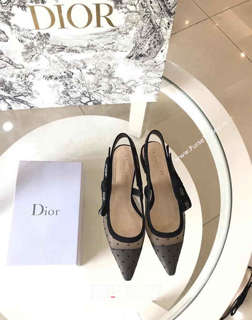 Dior JAdior Slingback Pumps/Ballet Flat in Dotted Mesh with Crystals Black 2024 (SS-240325146)