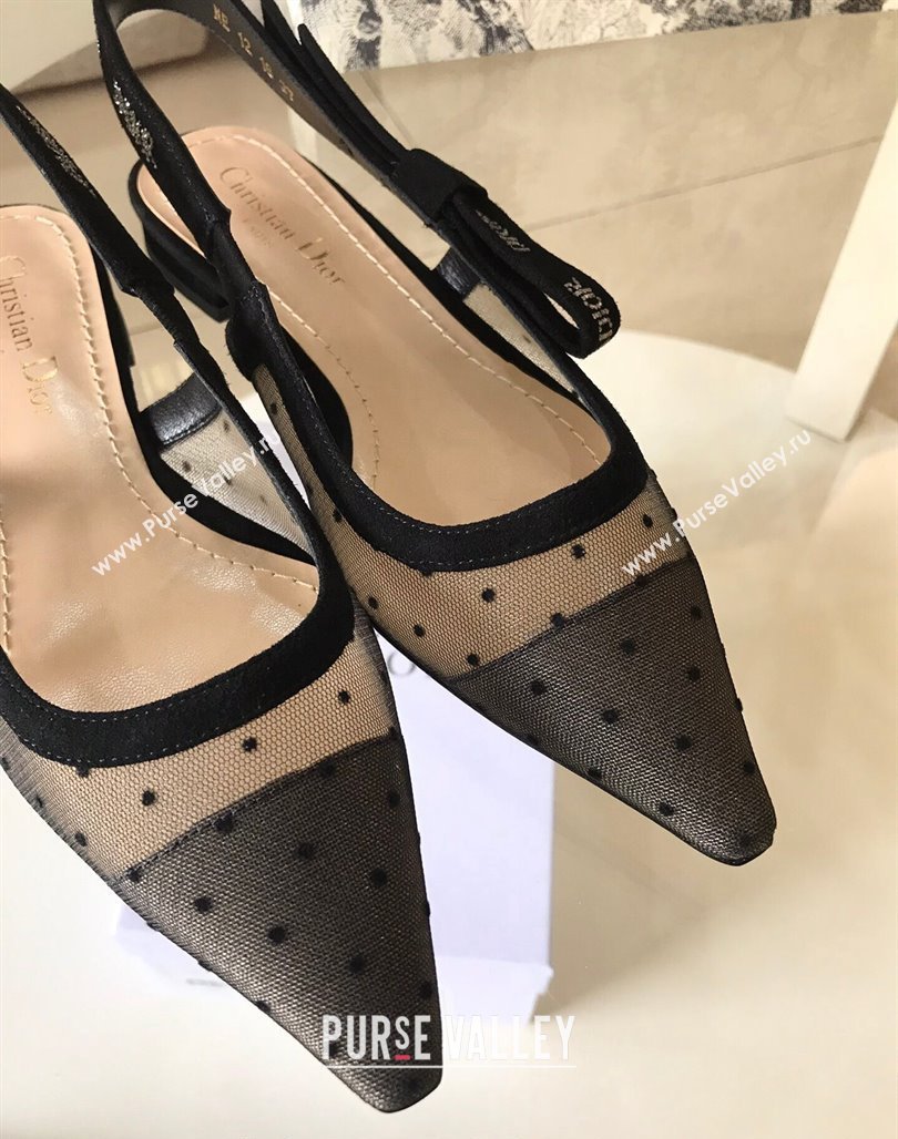 Dior JAdior Slingback Pumps/Ballet Flat in Dotted Mesh with Crystals Black 2024 (SS-240325146)