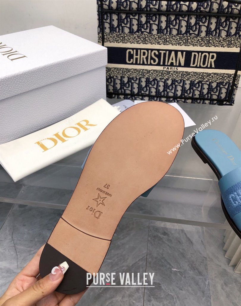 Dior Dway Flat Slide Sandals in Calfskin and Embroidered Cotton Blue 2024 0326 (MD-240326003)