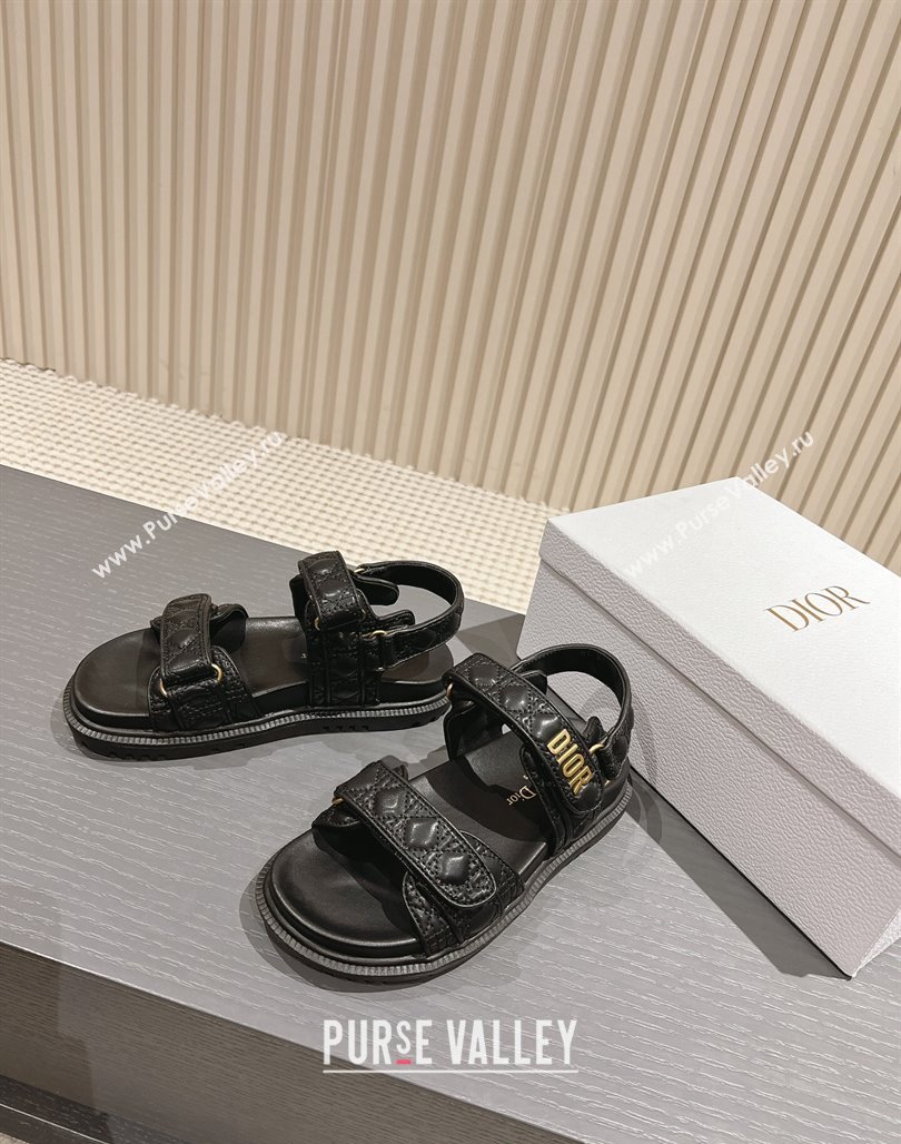 Dior Dioract Flat Strap Sandal in Cannage Calfskin Black 2024 0326 (MD-240326006)