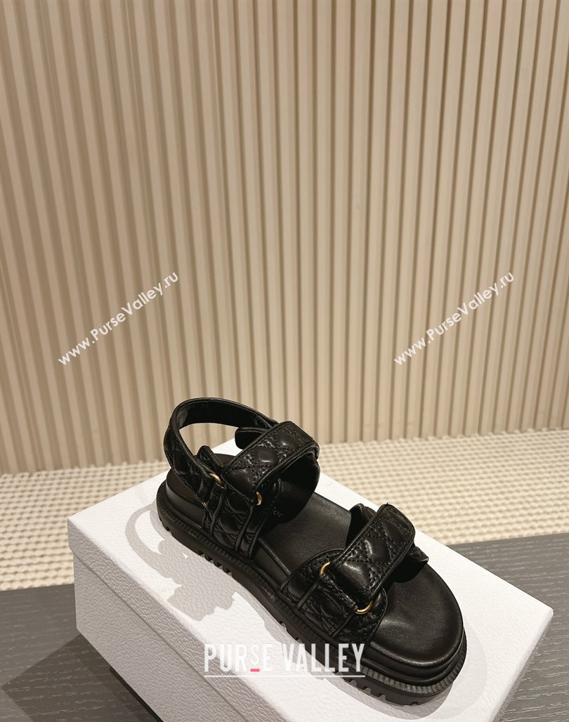 Dior Dioract Flat Strap Sandal in Cannage Calfskin Black 2024 0326 (MD-240326006)