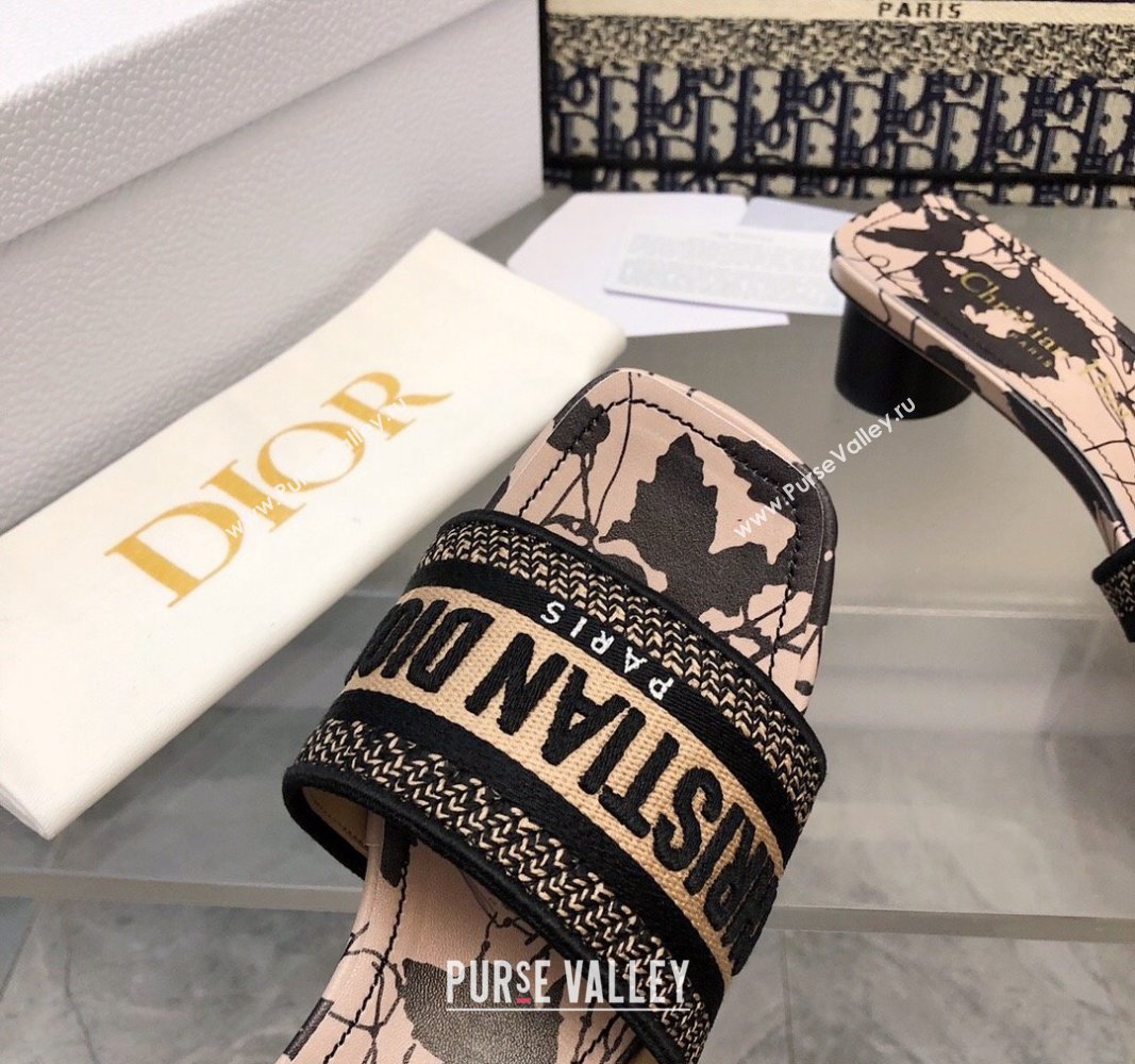 Dior Dway Heel Slide Sandals 3.5cm in Nude Embroidered Cotton with Fleurs Mystiques Motif 2024 0326 (MD-240326007)