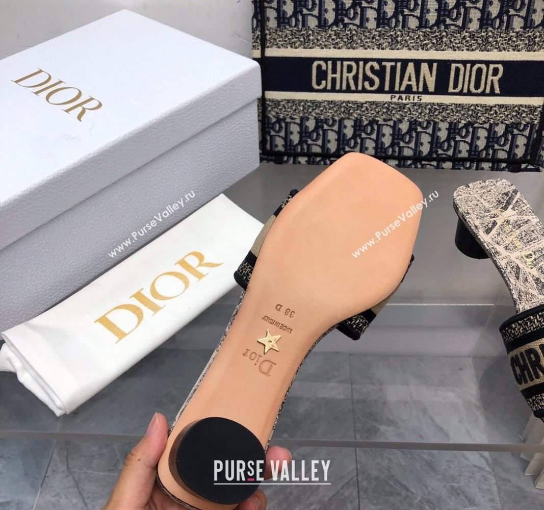 Dior Dway Heel Slide Sandals 3.5cm in Beige and Black Cotton Embroidered with Plan de Paris Motif 2024 (MD-240326011)