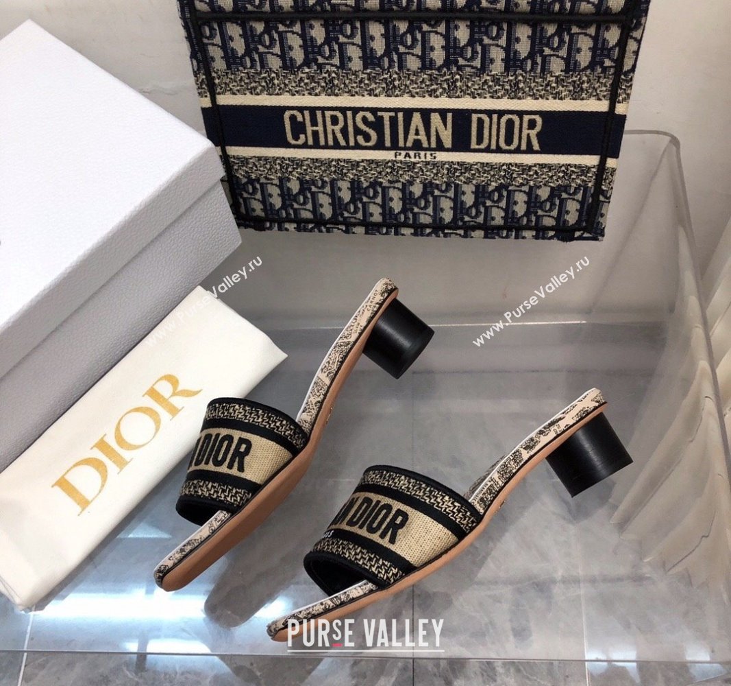 Dior Dway Heel Slide Sandals 3.5cm in Beige and Black Cotton Embroidered with Plan de Paris Motif 2024 (MD-240326011)