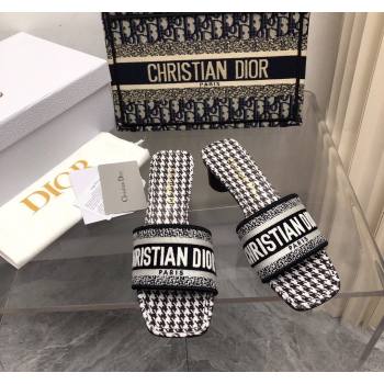 Dior Dway Heel Slide Sandals 3.5cm in Black and White Micro-Houndstooth Embroidered Cotton 2024 0326 (MD-240326013)