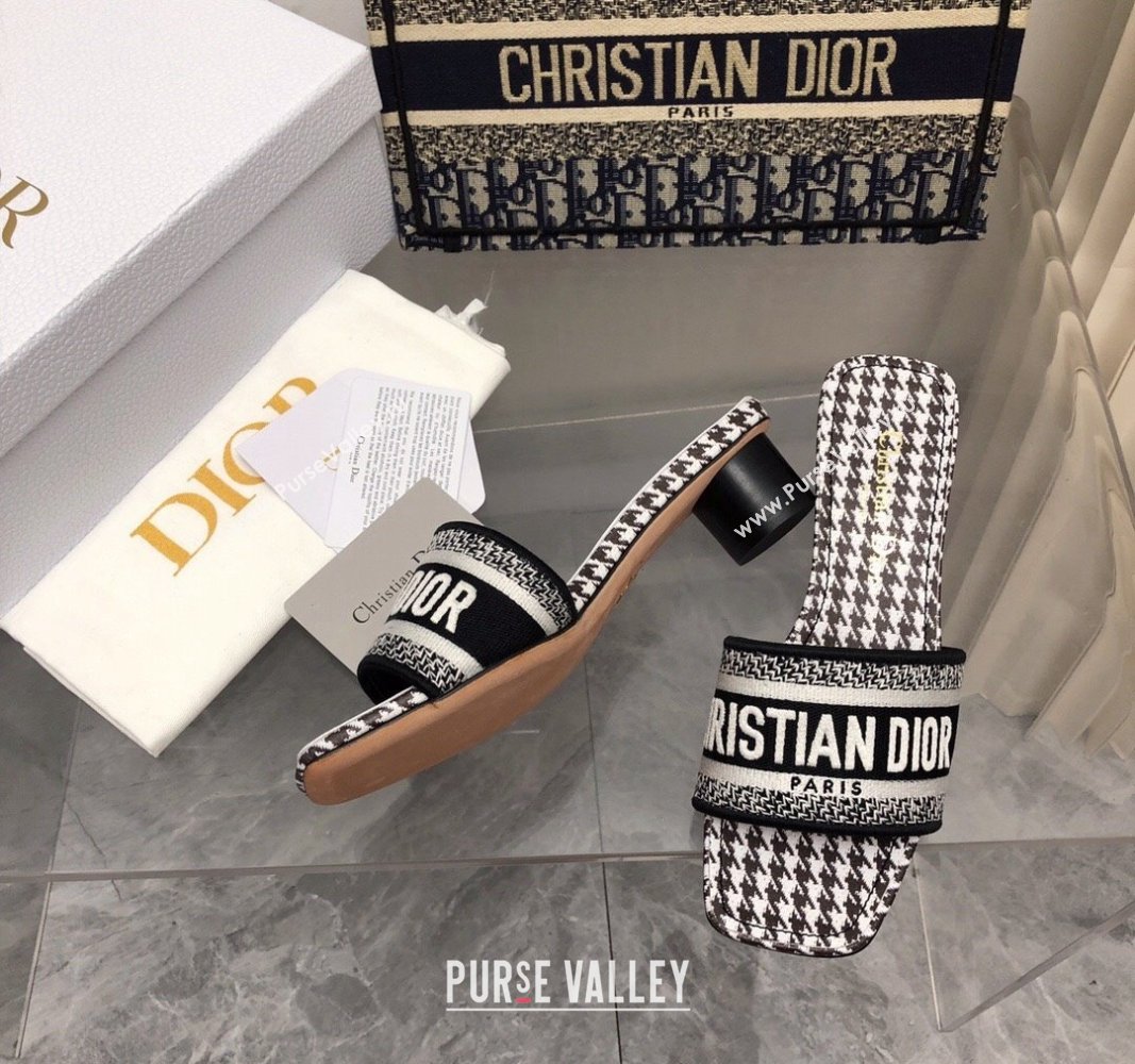 Dior Dway Heel Slide Sandals 3.5cm in Black and White Micro-Houndstooth Embroidered Cotton 2024 0326 (MD-240326013)