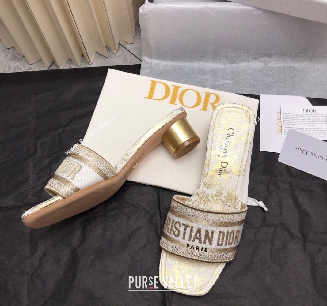 Dior Dway Heel Slide Sandals 3.5cm in Gold-Tone Embroidered Cotton 2024 0326 (MD-240326016)