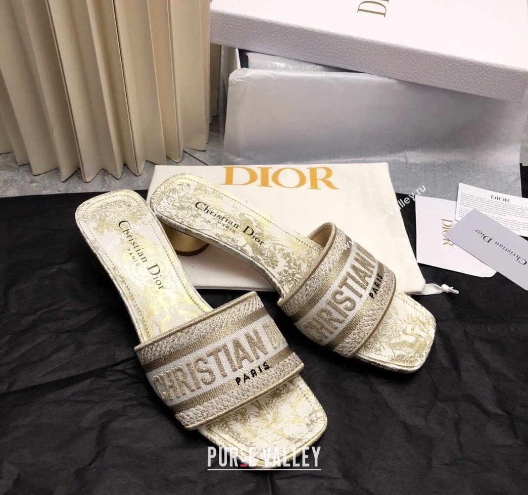 Dior Dway Heel Slide Sandals 3.5cm in Gold-Tone Embroidered Cotton 2024 0326 (MD-240326016)