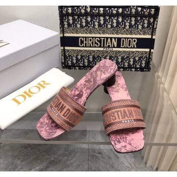 Dior Dway Heel Slide Sandals 3.5cm in Pink Toile de Jouy Soleil Motif 2024 0326 (MD-240326018)