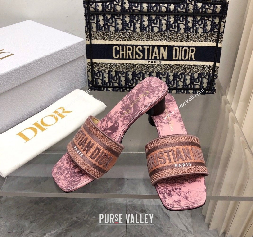 Dior Dway Heel Slide Sandals 3.5cm in Pink Toile de Jouy Soleil Motif 2024 0326 (MD-240326018)