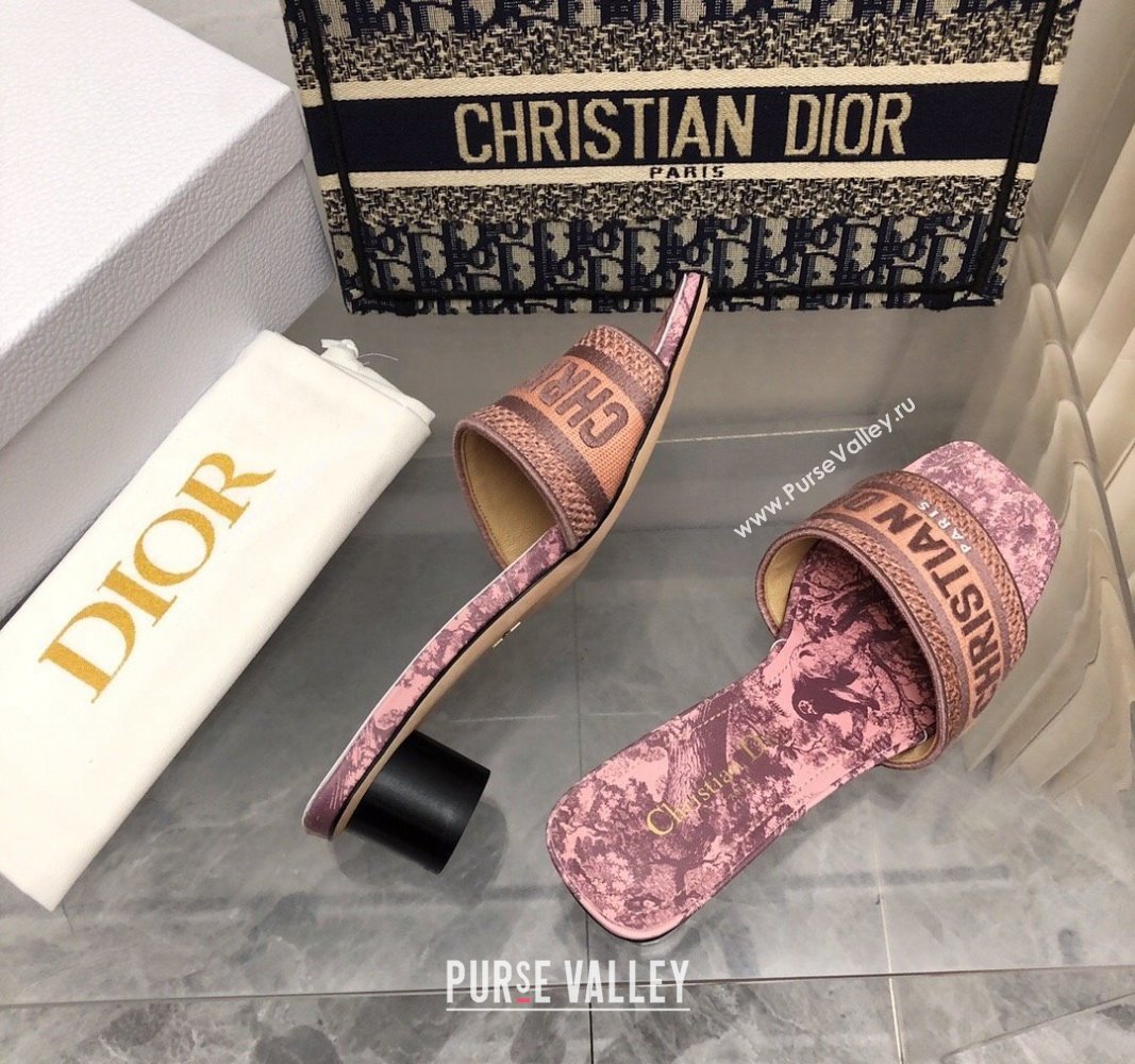 Dior Dway Heel Slide Sandals 3.5cm in Pink Toile de Jouy Soleil Motif 2024 0326 (MD-240326018)