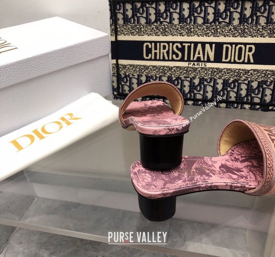 Dior Dway Heel Slide Sandals 3.5cm in Pink Toile de Jouy Soleil Motif 2024 0326 (MD-240326018)