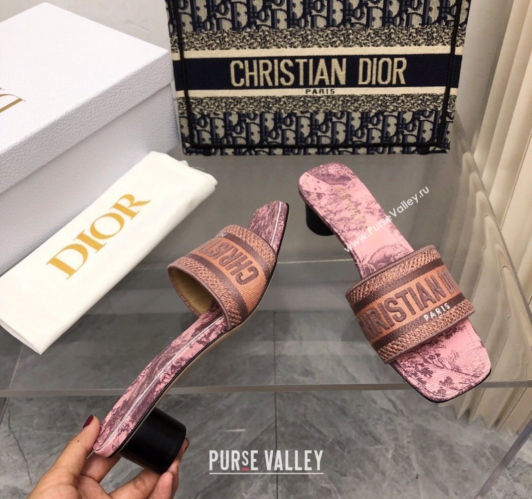 Dior Dway Heel Slide Sandals 3.5cm in Pink Toile de Jouy Soleil Motif 2024 0326 (MD-240326018)