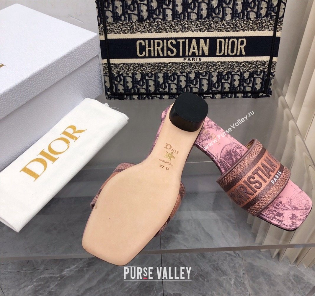 Dior Dway Heel Slide Sandals 3.5cm in Pink Toile de Jouy Soleil Motif 2024 0326 (MD-240326018)