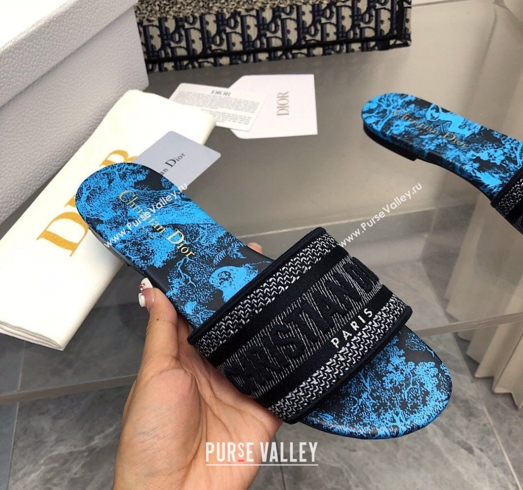 Dior Dway Flat Slide Sandals in Blue Toile de Jouy Motif 2024 NO.161 (MD-240326020)