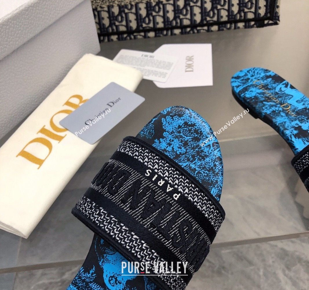 Dior Dway Flat Slide Sandals in Blue Toile de Jouy Motif 2024 NO.161 (MD-240326020)