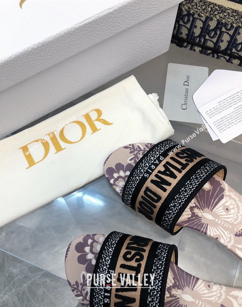 Dior Dway Flat Slide Sandals in Beige Embroidered Cotton with Butterfly Bandana Motif NO.151 (MD-240326028)