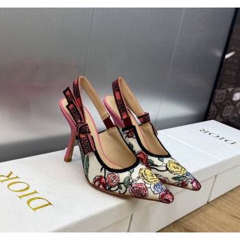 Dior JAdior Slingback Pumps 9.5cm in White and Pink Florilegio Embroidery 2024 (MD-240325140)