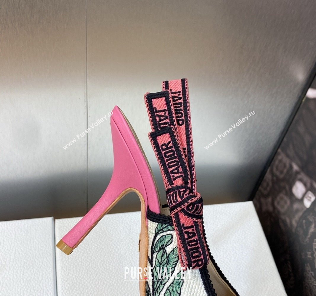 Dior JAdior Slingback Pumps 9.5cm in White and Pink Florilegio Embroidery 2024 (MD-240325140)