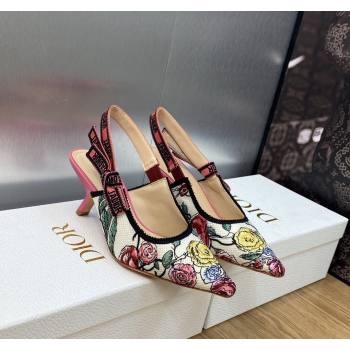 Dior JAdior Slingback Pumps 6.5cm in White and Pink Florilegio Embroidery 2024 (MD-240325141)