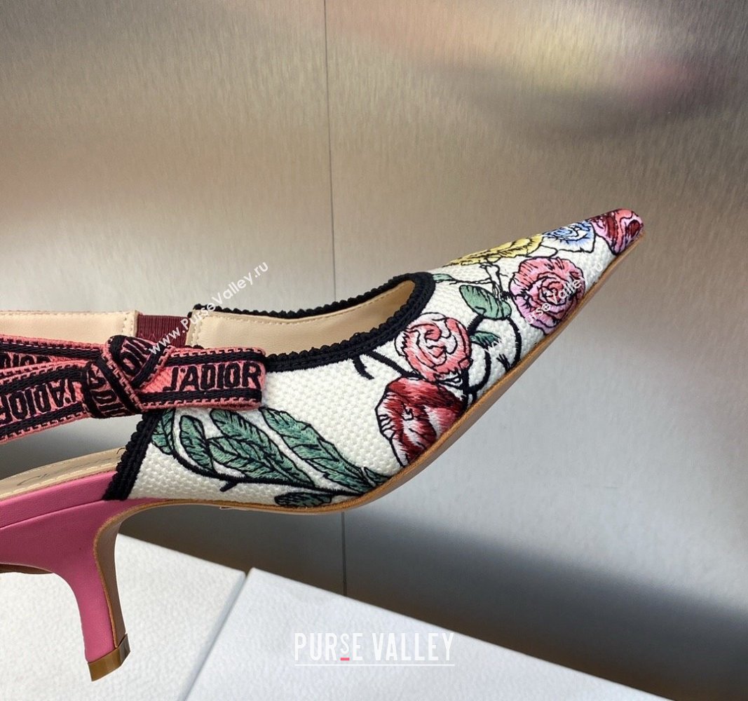 Dior JAdior Slingback Pumps 6.5cm in White and Pink Florilegio Embroidery 2024 (MD-240325141)