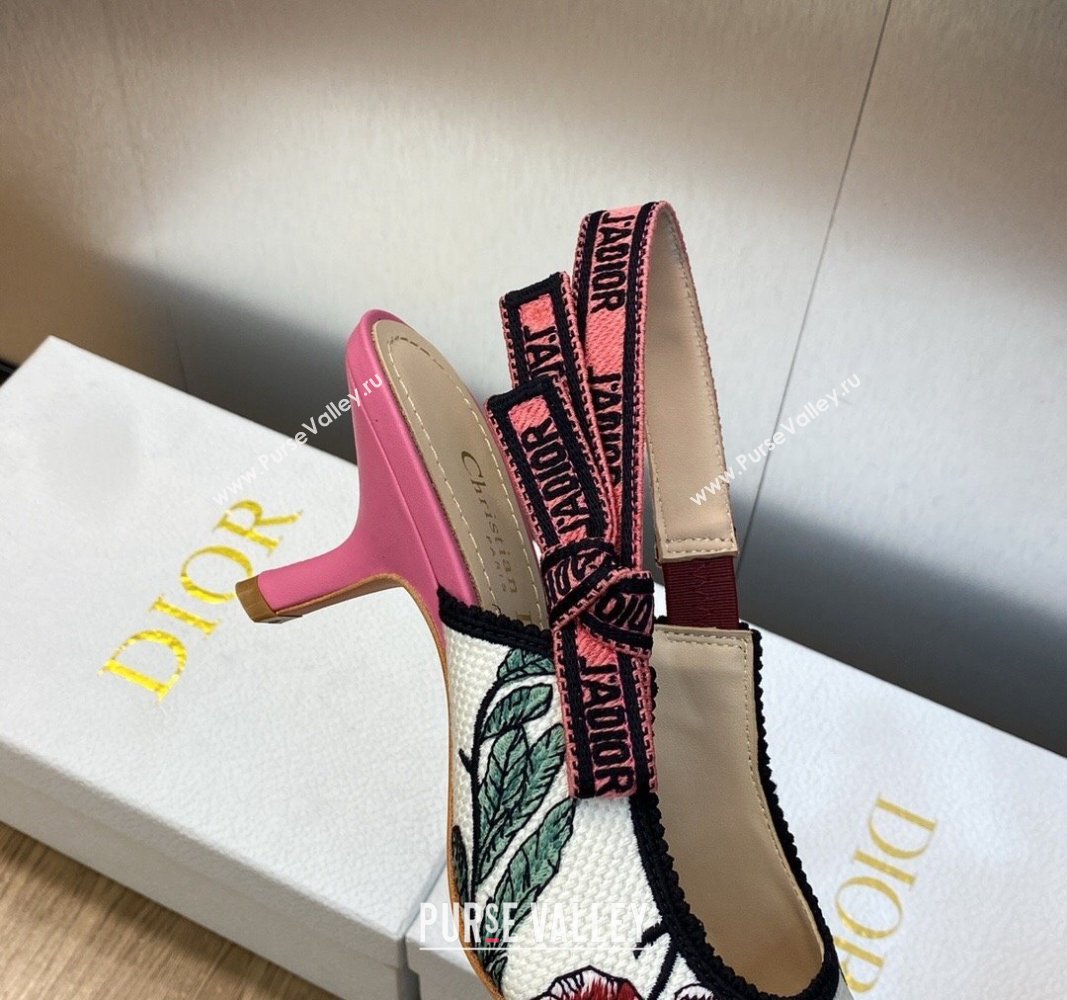 Dior JAdior Slingback Pumps 6.5cm in White and Pink Florilegio Embroidery 2024 (MD-240325141)