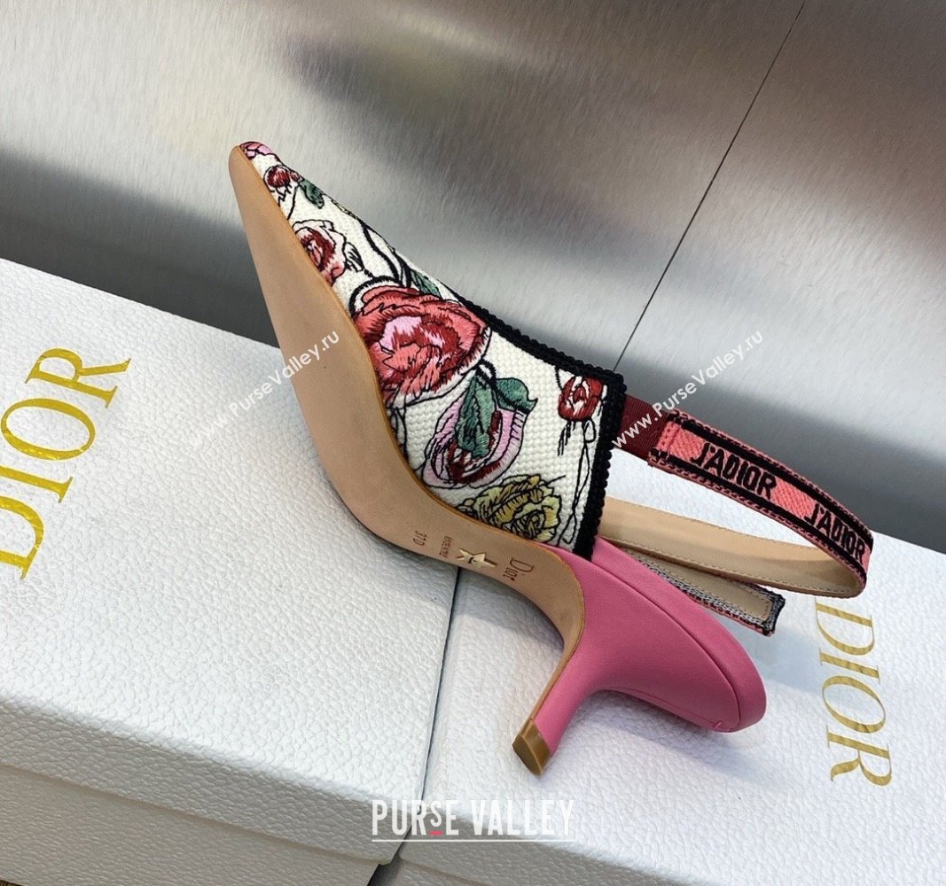 Dior JAdior Slingback Pumps 6.5cm in White and Pink Florilegio Embroidery 2024 (MD-240325141)