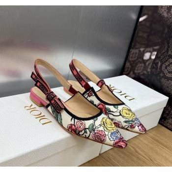 Dior JAdior Slingback Ballet Flat in White and Pink Florilegio Embroidery 2024 (MD-240325142)