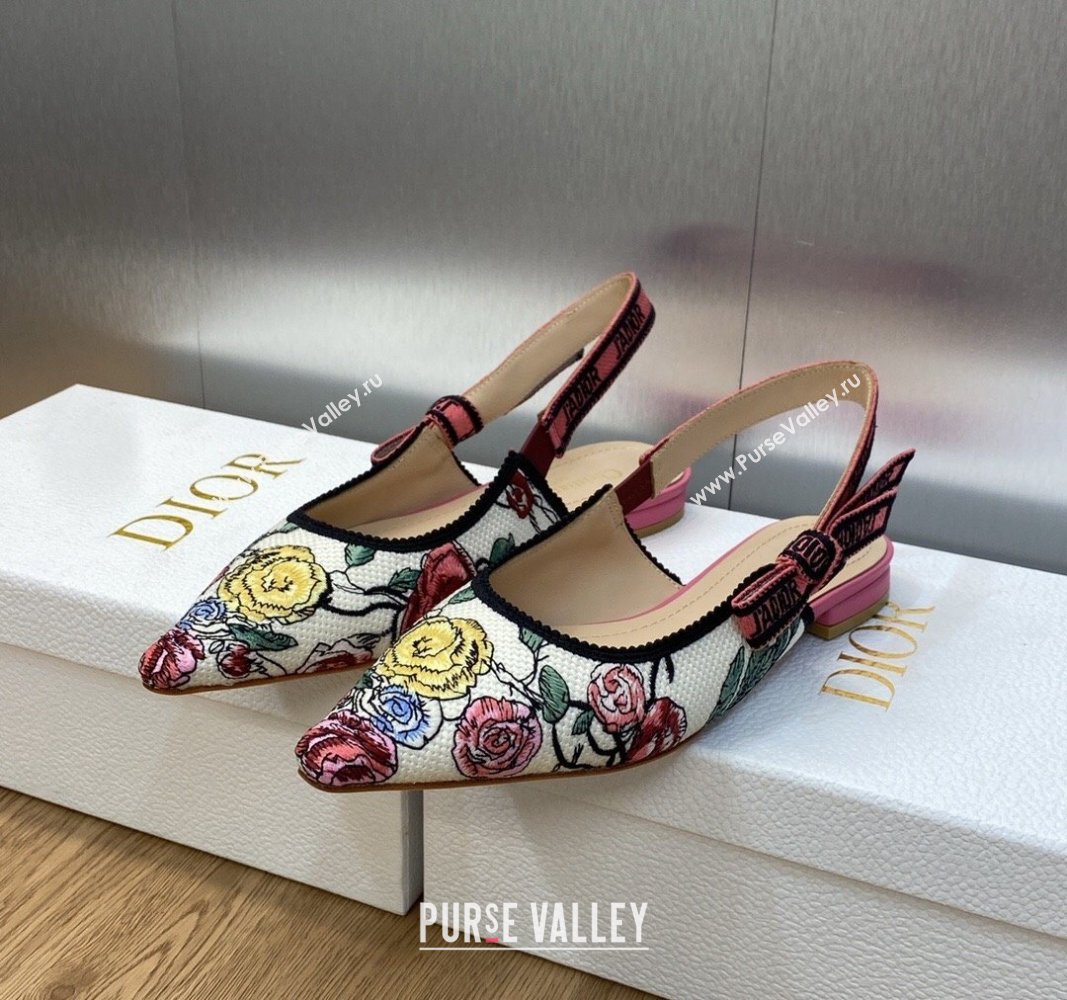 Dior JAdior Slingback Ballet Flat in White and Pink Florilegio Embroidery 2024 (MD-240325142)