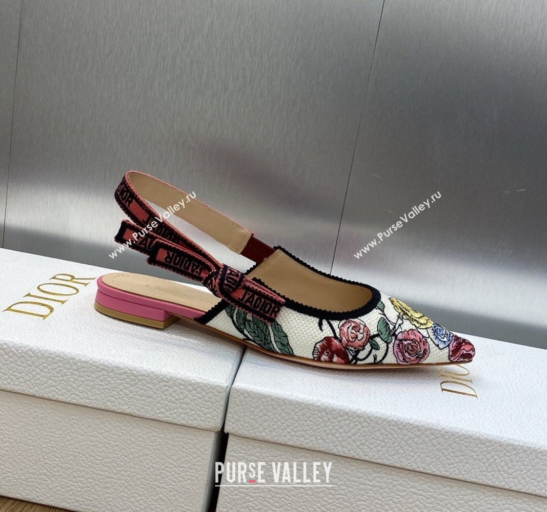 Dior JAdior Slingback Ballet Flat in White and Pink Florilegio Embroidery 2024 (MD-240325142)