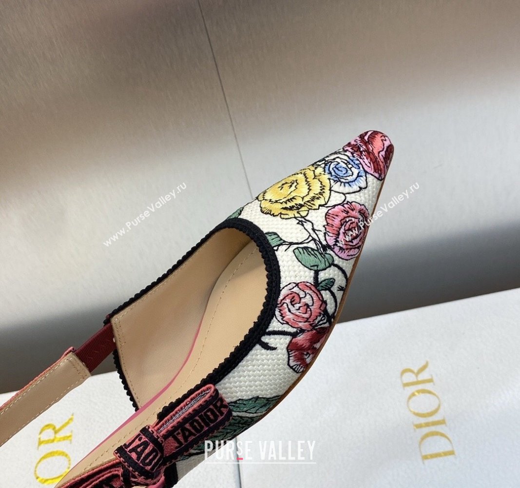 Dior JAdior Slingback Ballet Flat in White and Pink Florilegio Embroidery 2024 (MD-240325142)