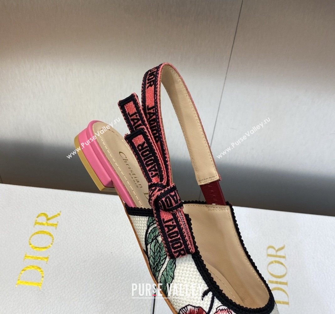 Dior JAdior Slingback Ballet Flat in White and Pink Florilegio Embroidery 2024 (MD-240325142)