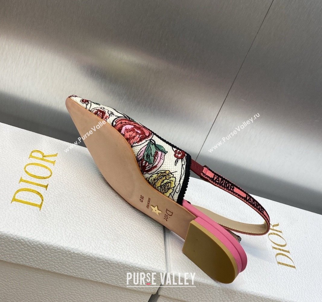 Dior JAdior Slingback Ballet Flat in White and Pink Florilegio Embroidery 2024 (MD-240325142)