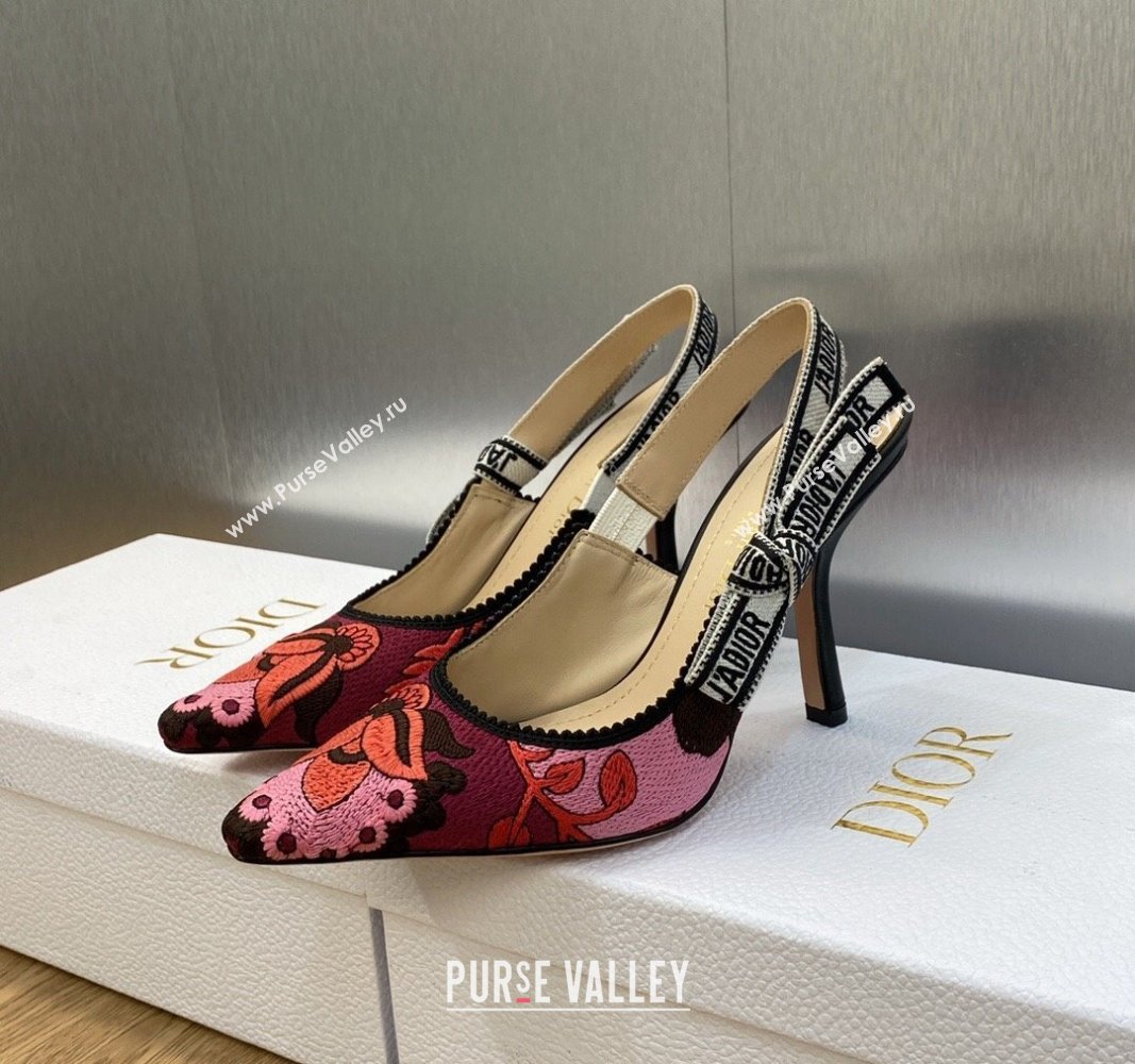 Dior JAdior Slingback Pumps 9.5cm in White and Purple Embroidery 2024 0325 (MD-240325143)