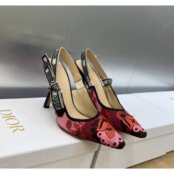 Dior JAdior Slingback Pumps 9.5cm in White and Purple Embroidery 2024 0325 (MD-240325143)