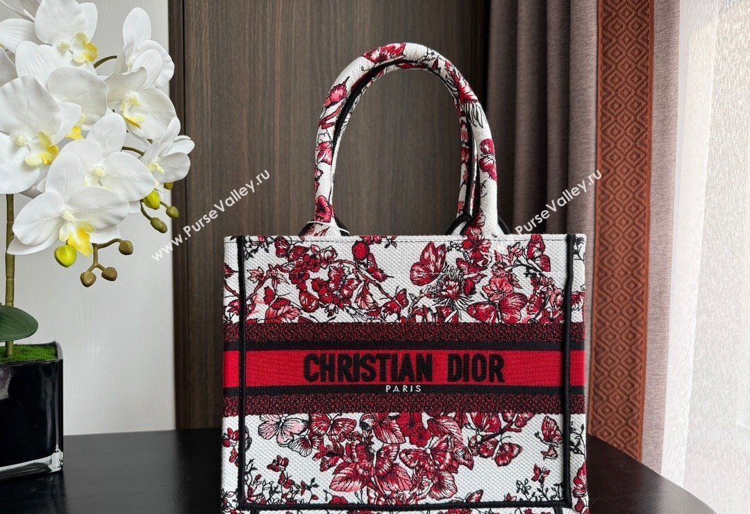 Dior Small Book Tote Bag Bag in White and Red Le Cœur des Papillons Embroidery 2024 (BF-240415078)