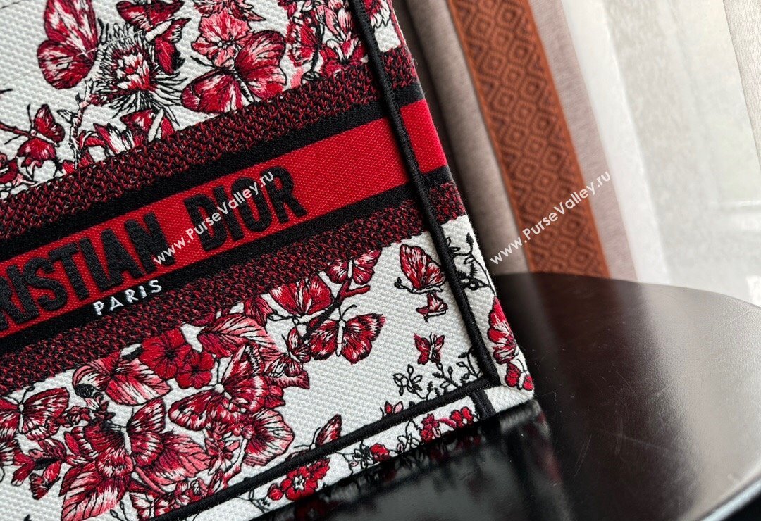 Dior Small Book Tote Bag Bag in White and Red Le Cœur des Papillons Embroidery 2024 (BF-240415078)