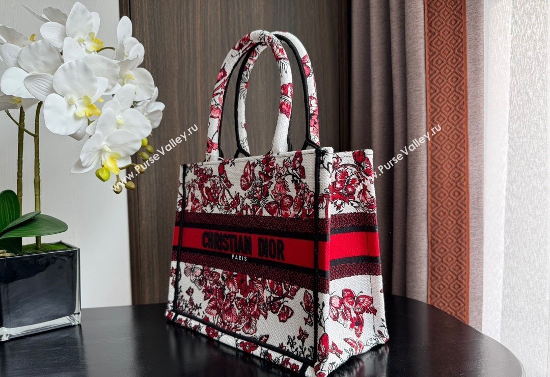 Dior Small Book Tote Bag Bag in White and Red Le Cœur des Papillons Embroidery 2024 (BF-240415078)